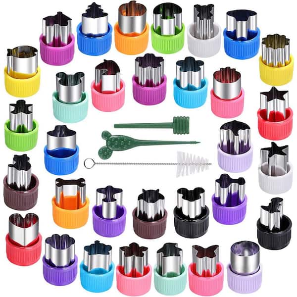 30-Piece Multi-Shape Stainless Steel Vegetable Fruit Cookie Cutter Set with 15 Colors for Kids DIY Food Art