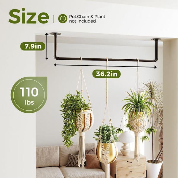 Primehome 36.2 in. Indoor Plant Hanger Rod for Window, Metal Hanging Plant  Holder with Chains without Posts HD-HB-2 - The Home Depot