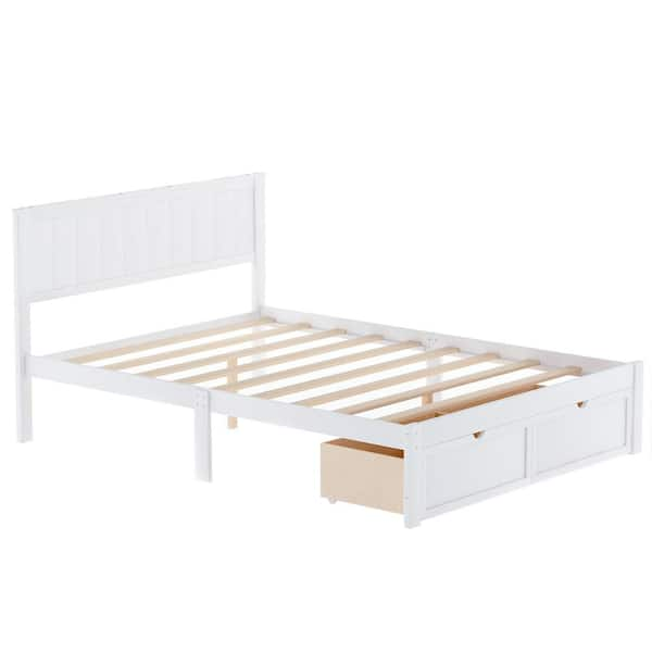 ANBAZAR White Wood Full Size Bed Frame with Headboard, Full Bed Frame with Storage Drawers, Platform Bed Frame Full Size