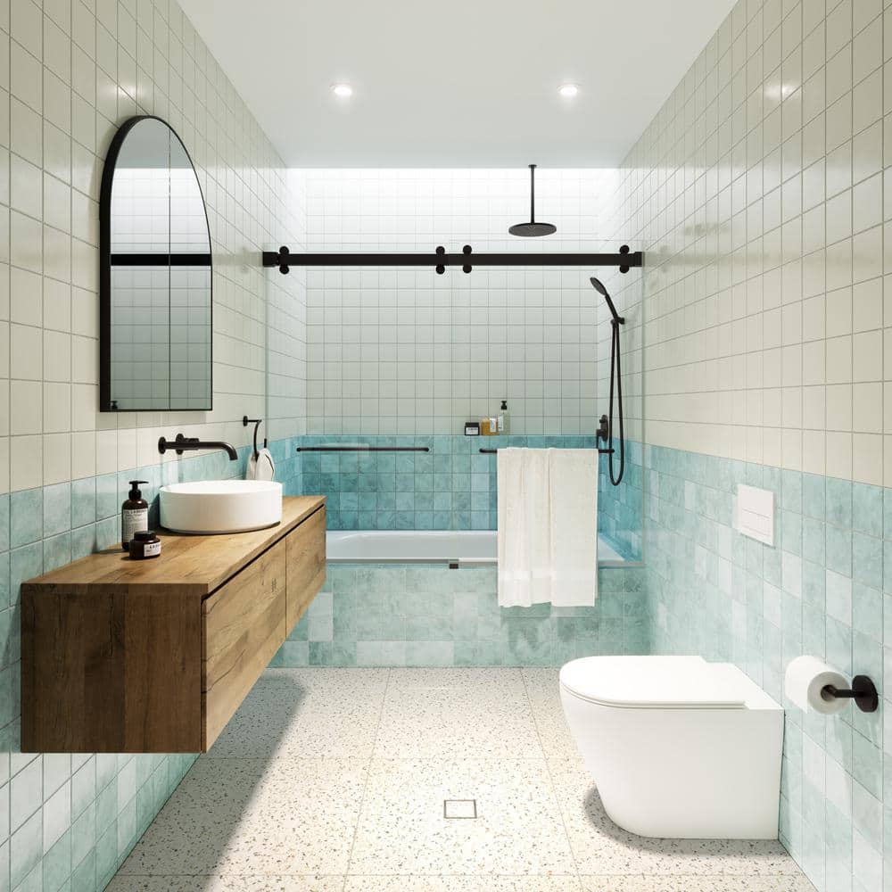 Polaris 60" Matte Black Frameless Sliding Bathtub Door