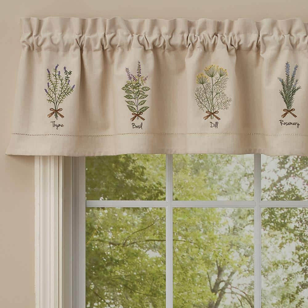 Beige Cotton Herb Embroidered Rod Pocket Valance
