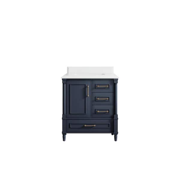 Willow Collections Hudson 30 in. W x 22 in. D x 36 in. H Bath Vanity in Navy Blue with Cove Edge White Quartz Top