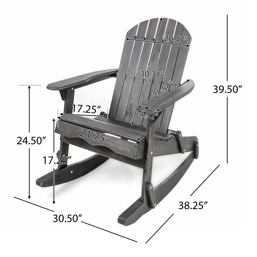 Dark Grey Acacia Wood Adirondack Rocking Chair with Arms