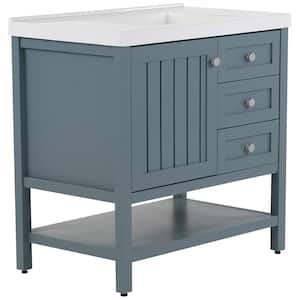 Lanceton 37 in. W x 22 in. D x 37 in. H Single Sink Freestanding Bath Vanity in Sage with White Cultured Marble Top