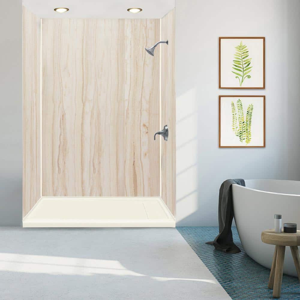 Off-White Composite 60'' x 32'' Rectangular Shower Base with Right Drain