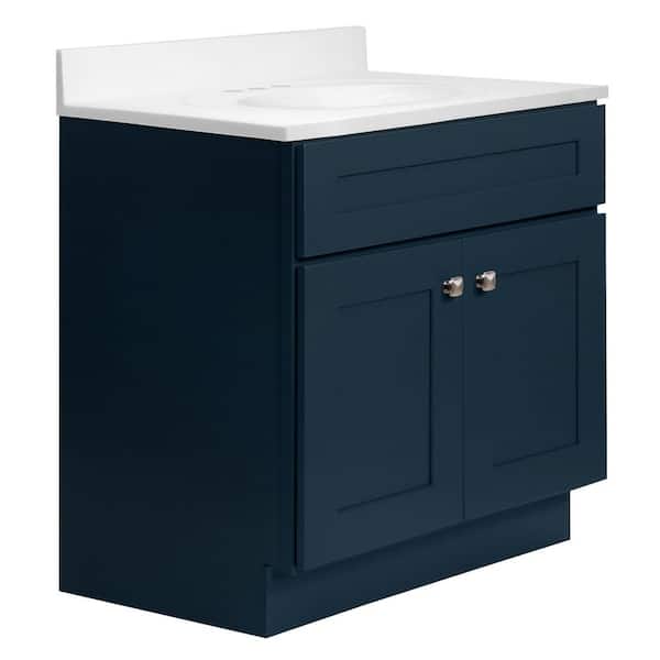 Brookings 31 in. W Bath Vanity in Dark Navy with Solid White Cultured Marble Top Assembled