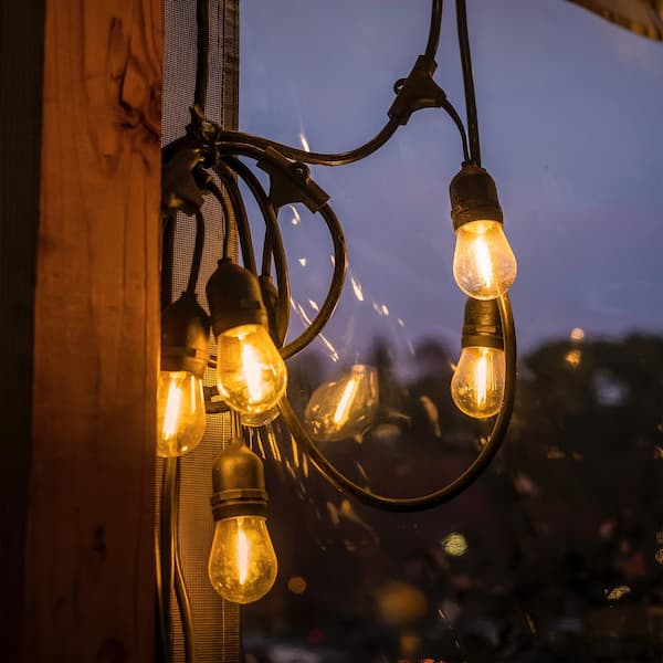 S14 Worklight 7 Lights 24 ft. Outdoor Hardwired LED with Lantern Plug Connector Plug-In Edison String Light