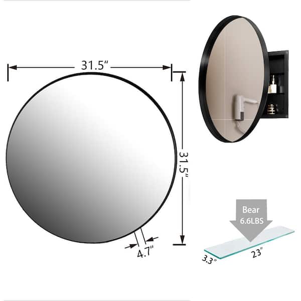 WELLFOR FS 31.5-in x 31.5-in Recessed Mount Gold Mirrored Round Soft Close Medicine Cabinet