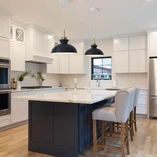 1-Light Metal Hanging Ceiling Pendant Light Chandelier Light Fixture with Blue Shade for Kitchen Island