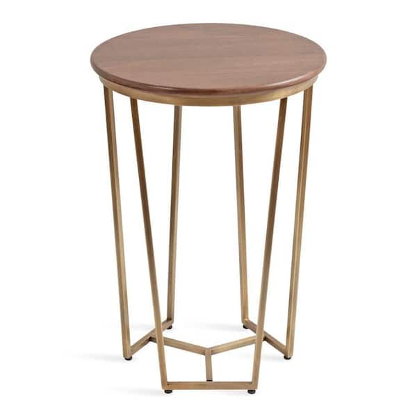 Kate and Laurel Solvay 16 in. Walnut Brown Round Solid Wood End Table