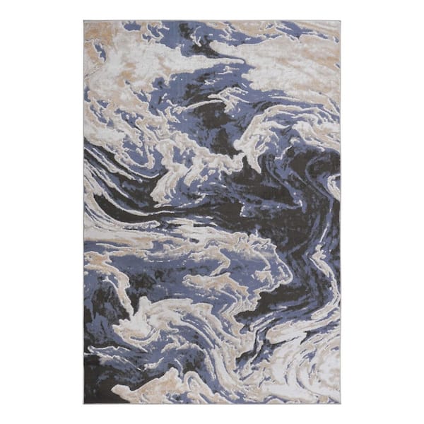 2 ft. x 3 ft. Light Blue Loom and Luxe Collection Abstract Non-Shedding Stylish and Stain Resistant Area Rug
