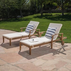Giancarlo Teak 2-Piece Wood Outdoor Chaise Lounge with Cream Cushion