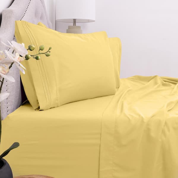 Sweet Home Collection 1800 Series 4-Piece Yellow Solid Color Microfiber King Sheet Set