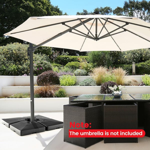 4-Pieces Fillable Offset Cantilever Patio Umbrella Base Stand Heavy-Duty Square in Black