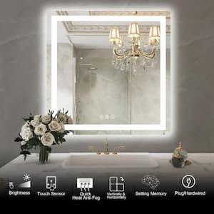 36 in. W x 36 in. H Large Rectangular Frameless Anti-Fog LED Light Wall Mounted Bathroom Vanity Mirror in White