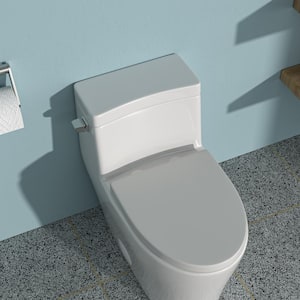 12 in. 1-Piece 1.28/1.6 GPF Single Flush Elongated Toilet in White-5 with Slow-Drop Cover and Lateral Press