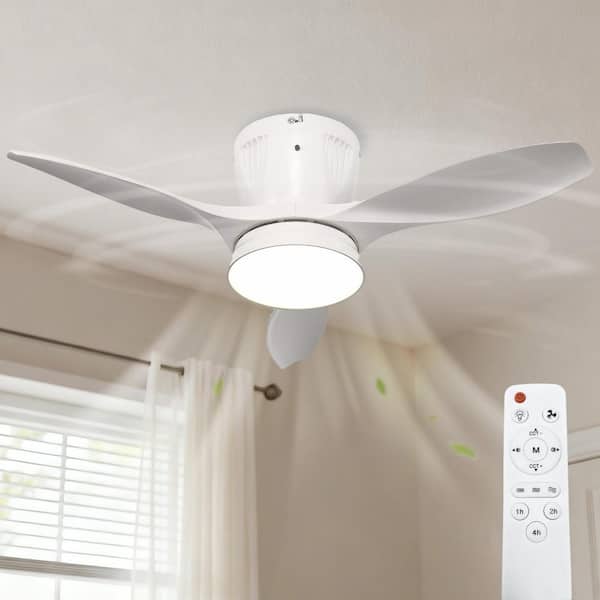 21 in. Indoor 3 Blades White Ceiling Fan with LED Light, Dimmable 3-Speed Flush Mount for Bedroom and Living Room