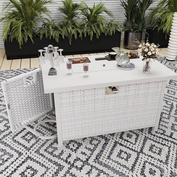 テーブル Gray 40.5 in. Rectangle Wicker Outdoor Propane Fire Pit Table