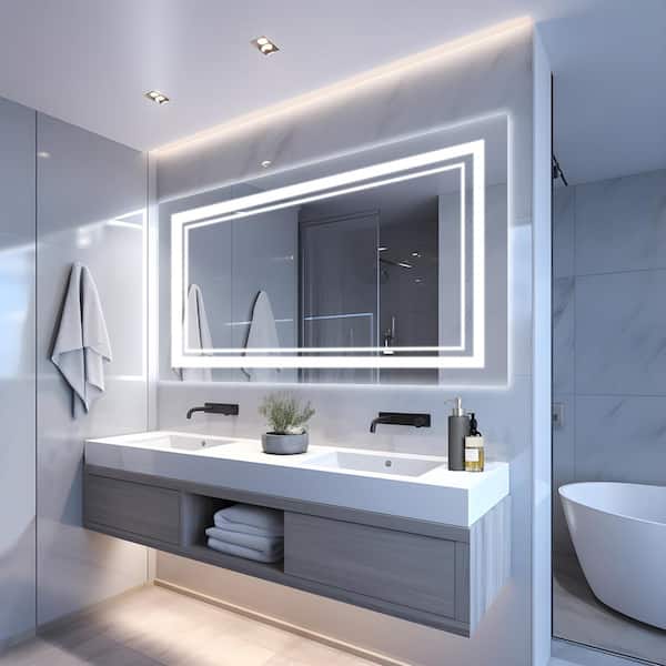 Heemli 40 in. W x 32 in. H Rectangular Frameless LED Light and Anti-Fog Wall Bathroom Vanity Mirror