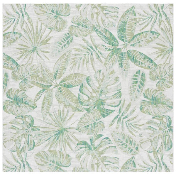 Courtyard Ivory/Green 7 ft. x 7 ft. Oversized Botanical Indoor/Outdoor Square Area Rug