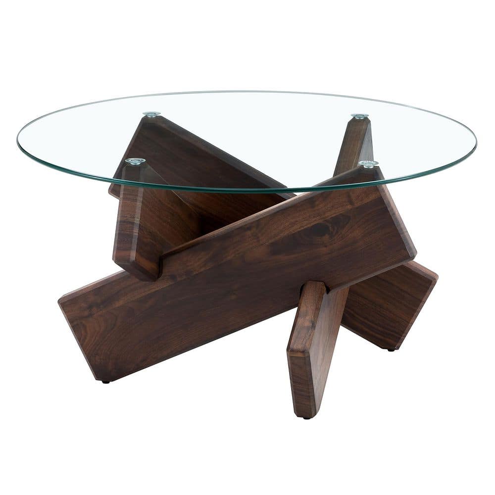 Walnut 33.40 in. Round Coffee Table with MDF legs and Glass Top price history on PriceWatchPro
