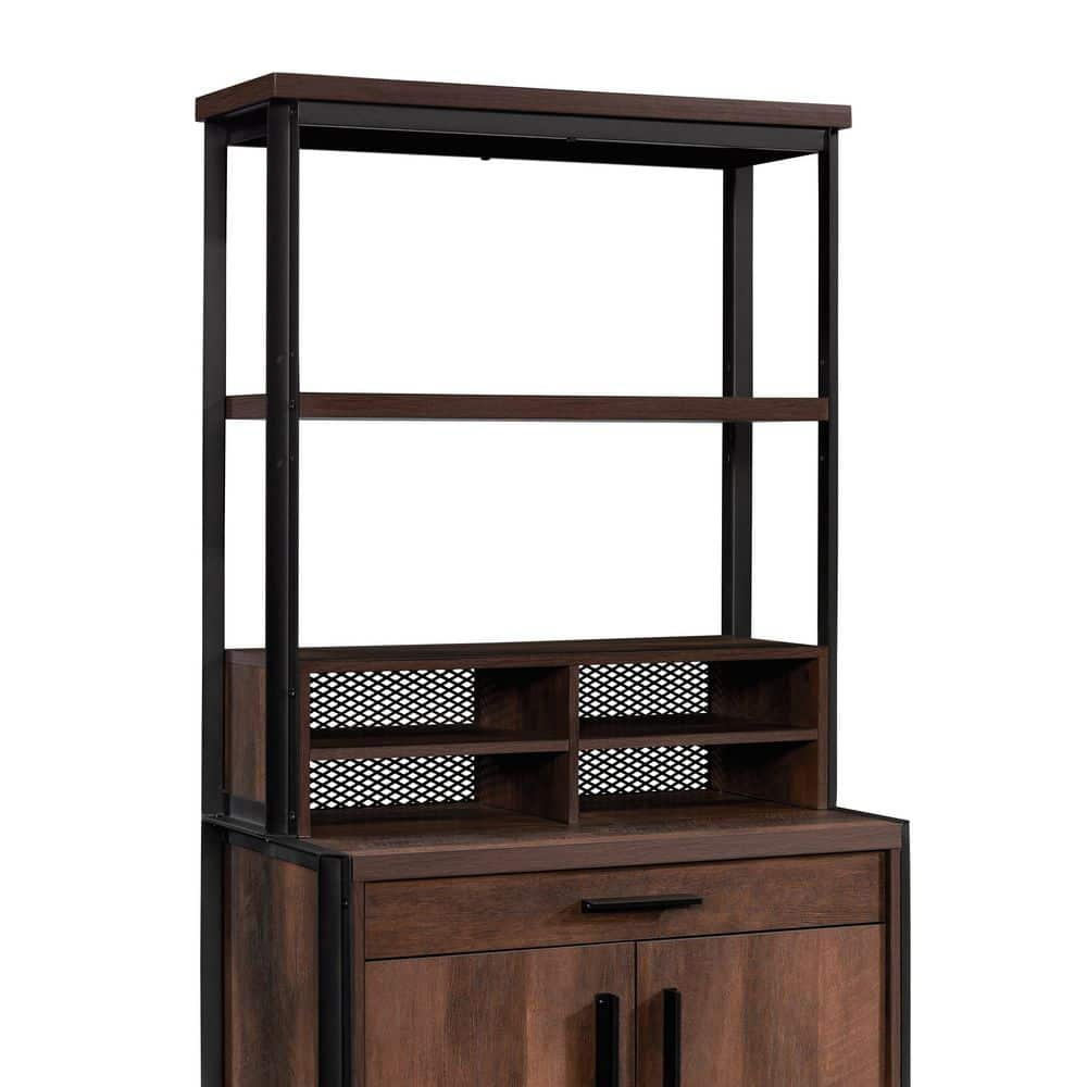 SAUDER Briarbrook Barrel Oak Hutch with Metal Frame and Cubby Storage