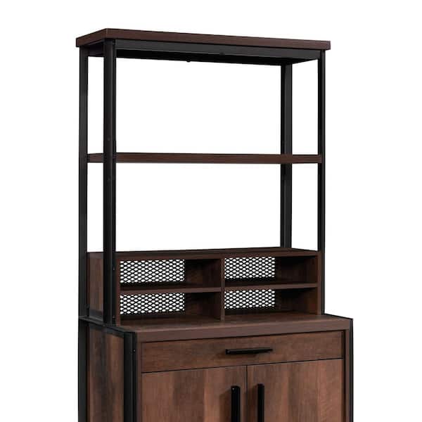 SAUDER Briarbrook Barrel Oak Hutch with Metal Frame and Cubby Storage