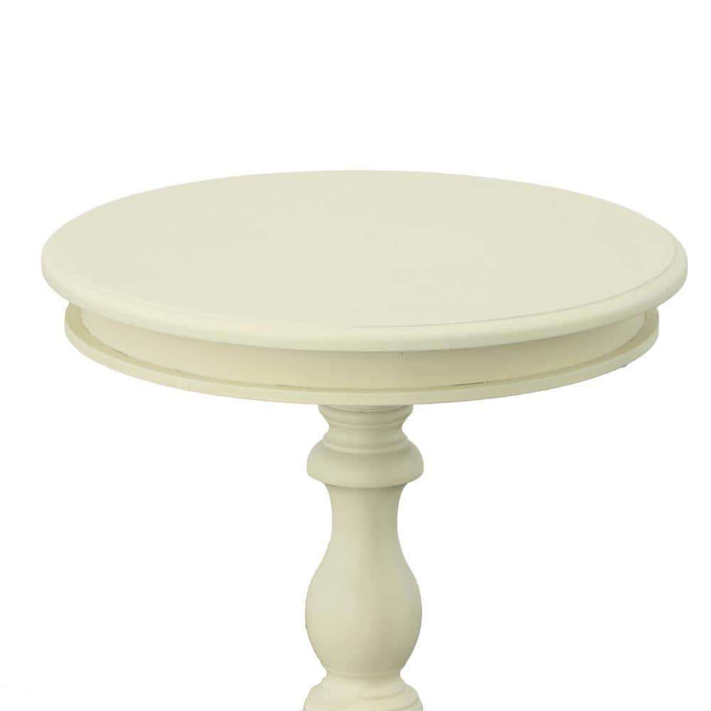 Antique Ivory Round Wood Side Table with Turned Pedestal