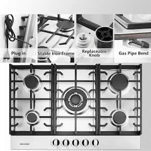 30 in. 5-Burners Built-in Gas Cooktop in Stainless Steel with LPG/NG Dual Fuel, Silver