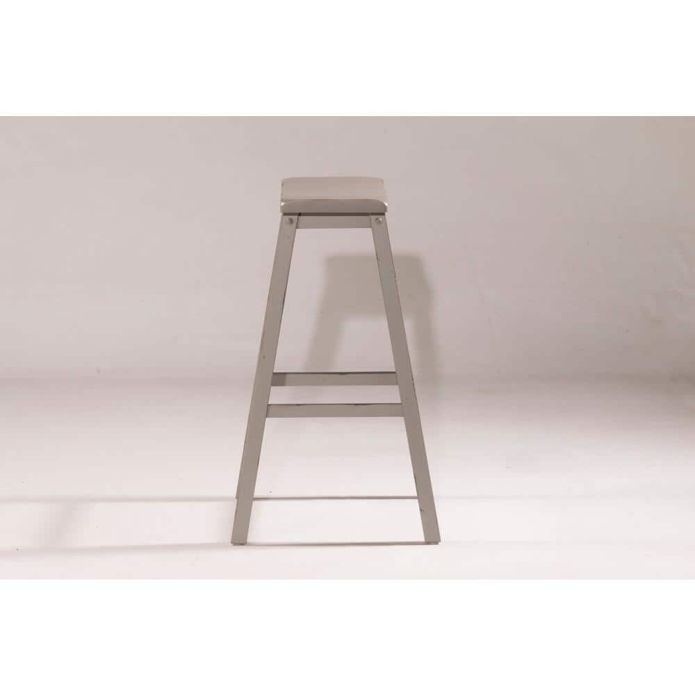 Classic Distressed Gray Wood and Metal Saddle Bar Stool