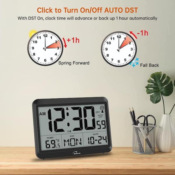 Afoxsos 8.5 in. Black Digital Thermoplastic Atomic Clock with
