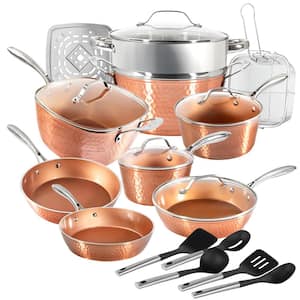 Hammered Copper 20-Piece Aluminum Non-Stick Cookware Set with Utensils