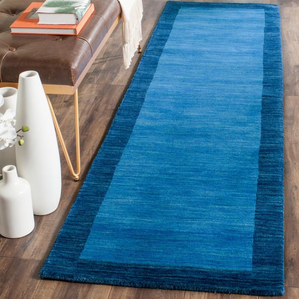 Himalaya Light Blue/Dark Blue 2 ft. x 10 ft. Border Runner Rug