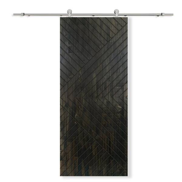 CALHOME 30 in. x 84 in. Charcoal Black Stained Pine Wood Modern Interior Sliding Barn Door with Hardware Kit