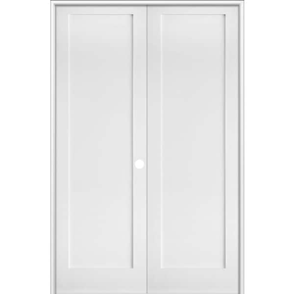 Krosswood Doors 48 in. x 96 in. Craftsman Shaker 1-Panel Left Handed MDF Solid Core Primed Wood Double Prehung Interior French Door