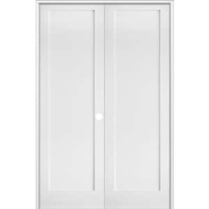 56 in. x 96 in. Craftsman Shaker 1-Panel Left Handed MDF Solid Core Primed Wood Double Prehung Interior French Door