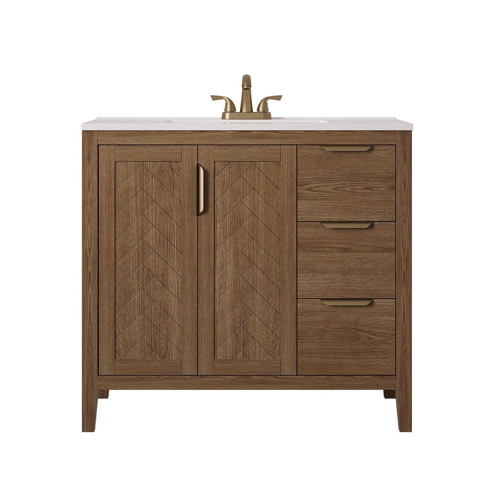 Barton 37 in.W Single Sink Brown Freestanding Bath Vanity with White Engineered Solid Surface Top Unassembled price history on PriceWatchPro