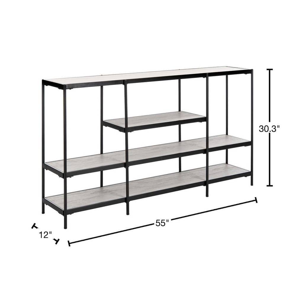Transitional Beige Wood & Matte Black Metal Console Table with Storage