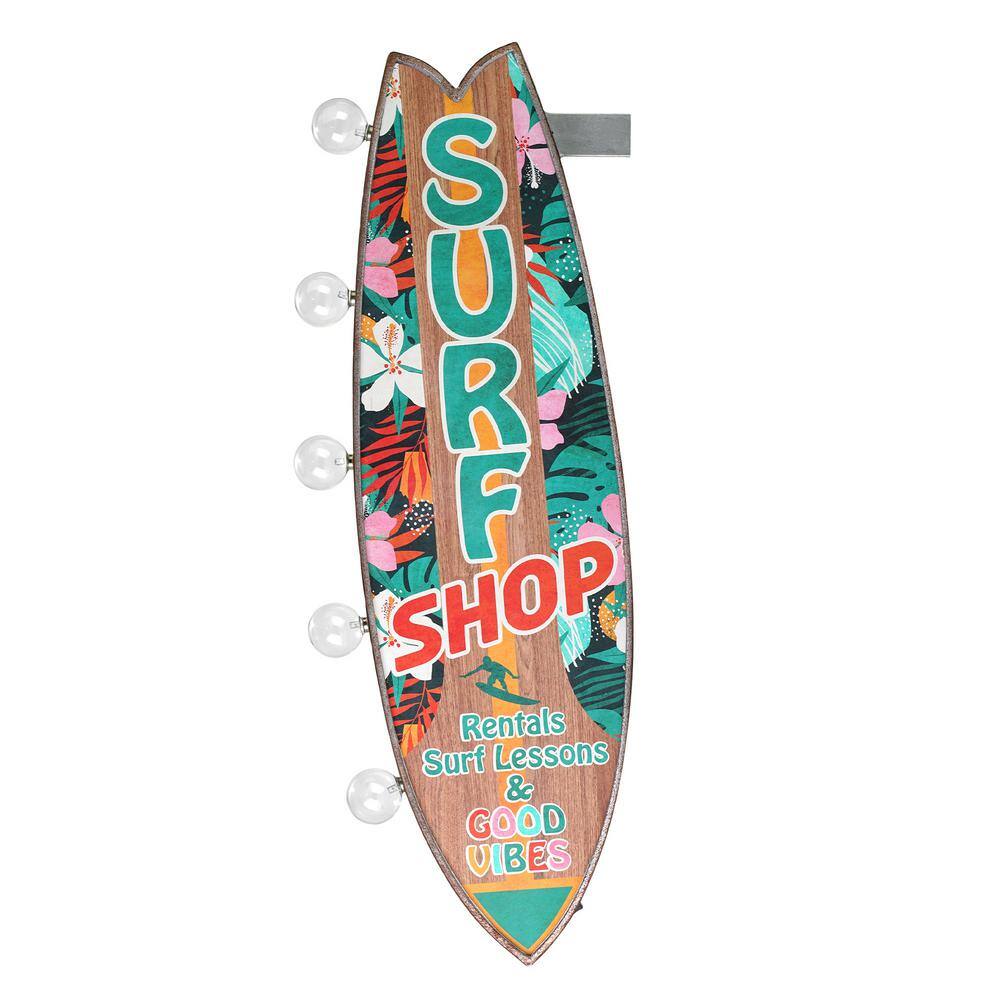 Vintage Metal LED Surf Shop Sign with Tropical Print