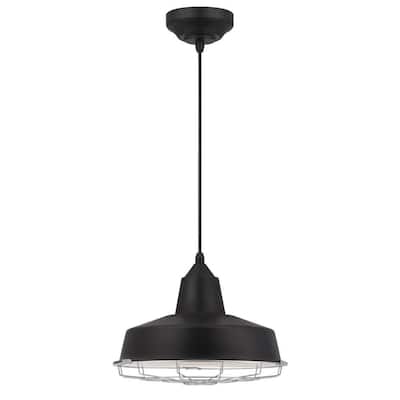 Academy 75-Watt Equivalent Integrated LED Black Pendant with Removable Chrome Cage