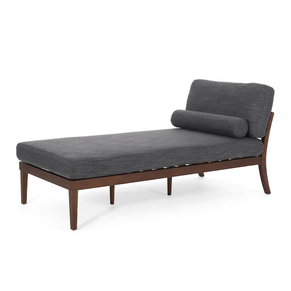 Noble House Breck Charcoal and Dark Brown Fabric Chaise Lounge with Bolster Pillow