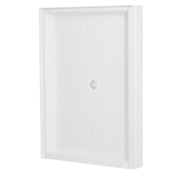 MUSTEE Durabase 48 in. L x 34 in. W Single Threshold Alcove Shower Pan Base with Center Drain in White