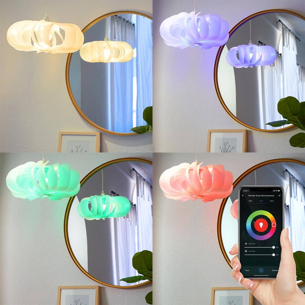 White Plastic LED Smart Pendant Light with Rope Accents