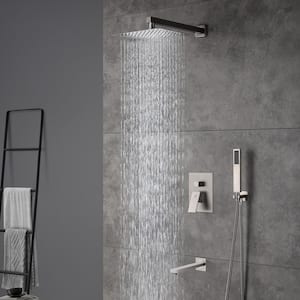 1-Spray Patterns with 2.5 GPM 10 in. Tub Wall Mount Dual Shower Heads in Spot Resist Brushed Nickel