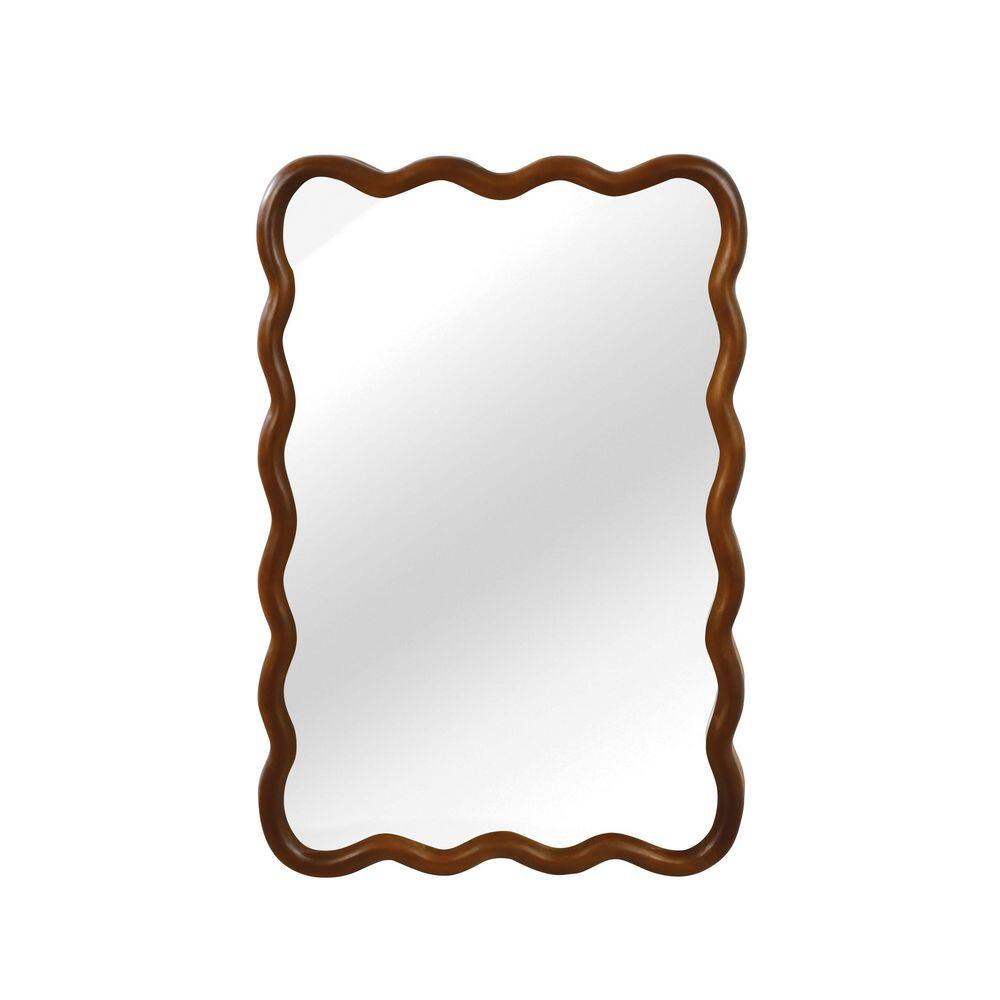 Dark Walnut 20 in. W x 30 in. H Wavy Rectangle Solid Wood Framed Mirror for Bathroom Vanity Entryway Decor