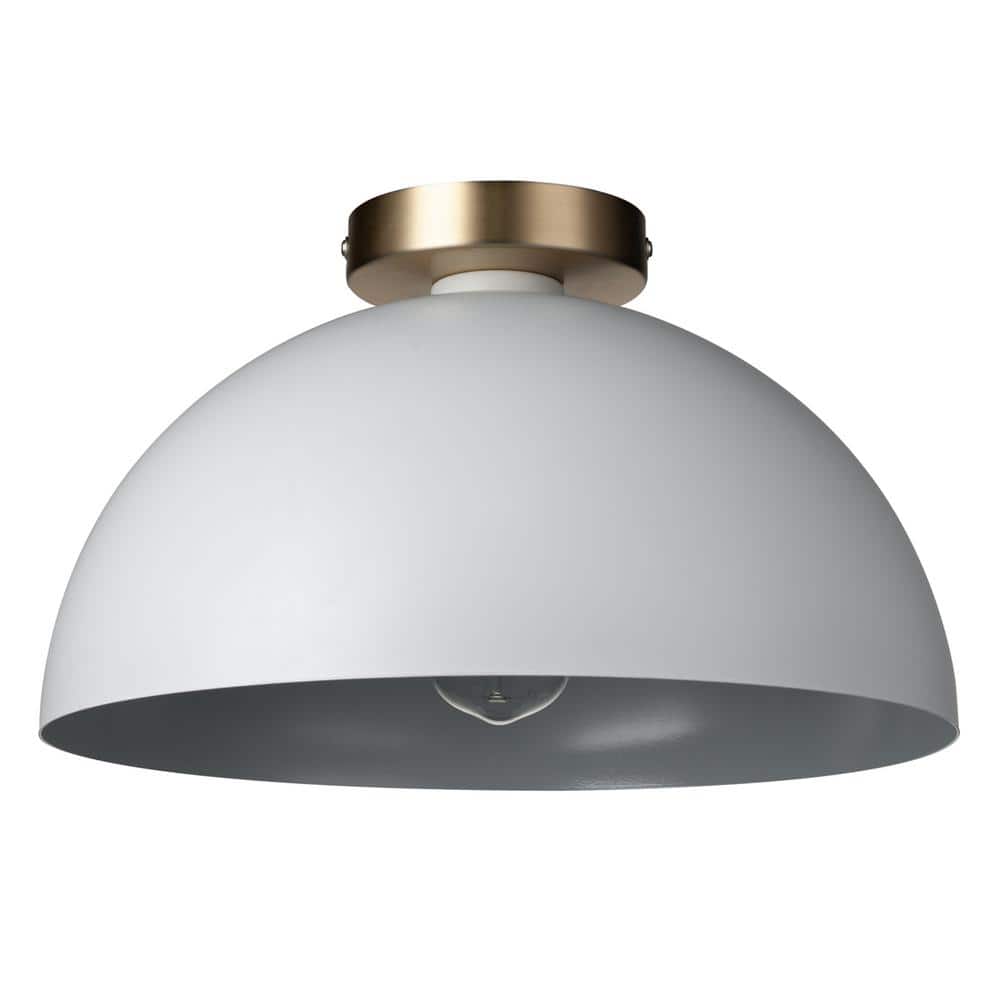 Matte White and Gold Semi-Flush Mount Ceiling Light