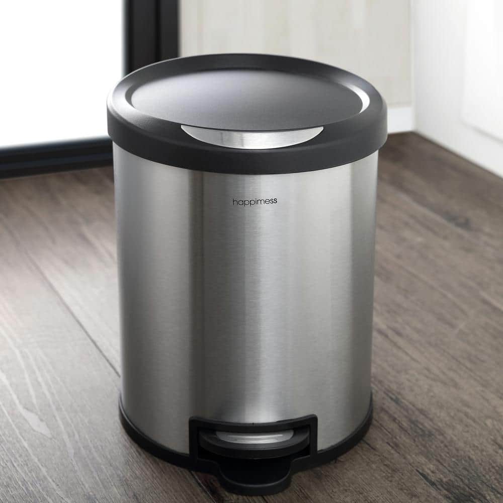 Oscar Stainless Steel Cylinder Step Trash Can Set with Black Lid