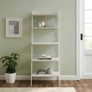 Modern 72 in. Tall Faux White Marble MDF 5-Shelf Standard Bookcase with Open Back