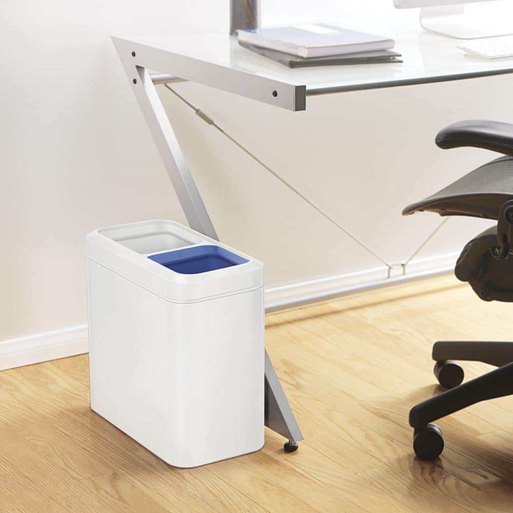 White Stainless Steel Dual Compartment Slim Trash Can