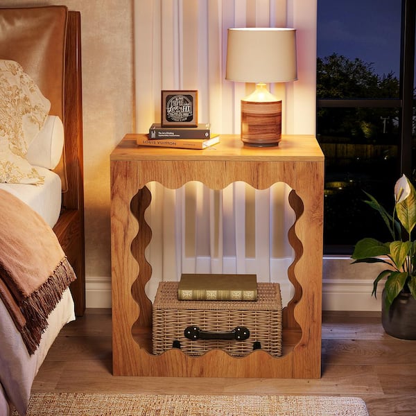BYBLIGHT 23.62 in. Rustic Brown Rectangle Engineered Wood End Table, Side Table Nightstand for Living Room